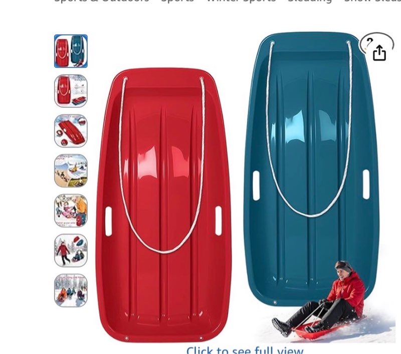 Poen 2 Pcs Plastic Snow Sled 35" Downhill Sprinter Winter Toboggan Sled Board with Pull Rope and Han