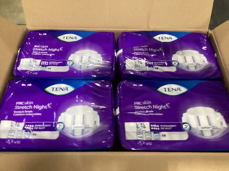 Condition photo showing New/Like New for Tena ProSkin Overnight Incontinence Adult Diaper for Women & Men, Stretch Brief, Large/Extra Large, 48 Count (4 Packs of 12), Packaging May Vary Large/X-Large 48