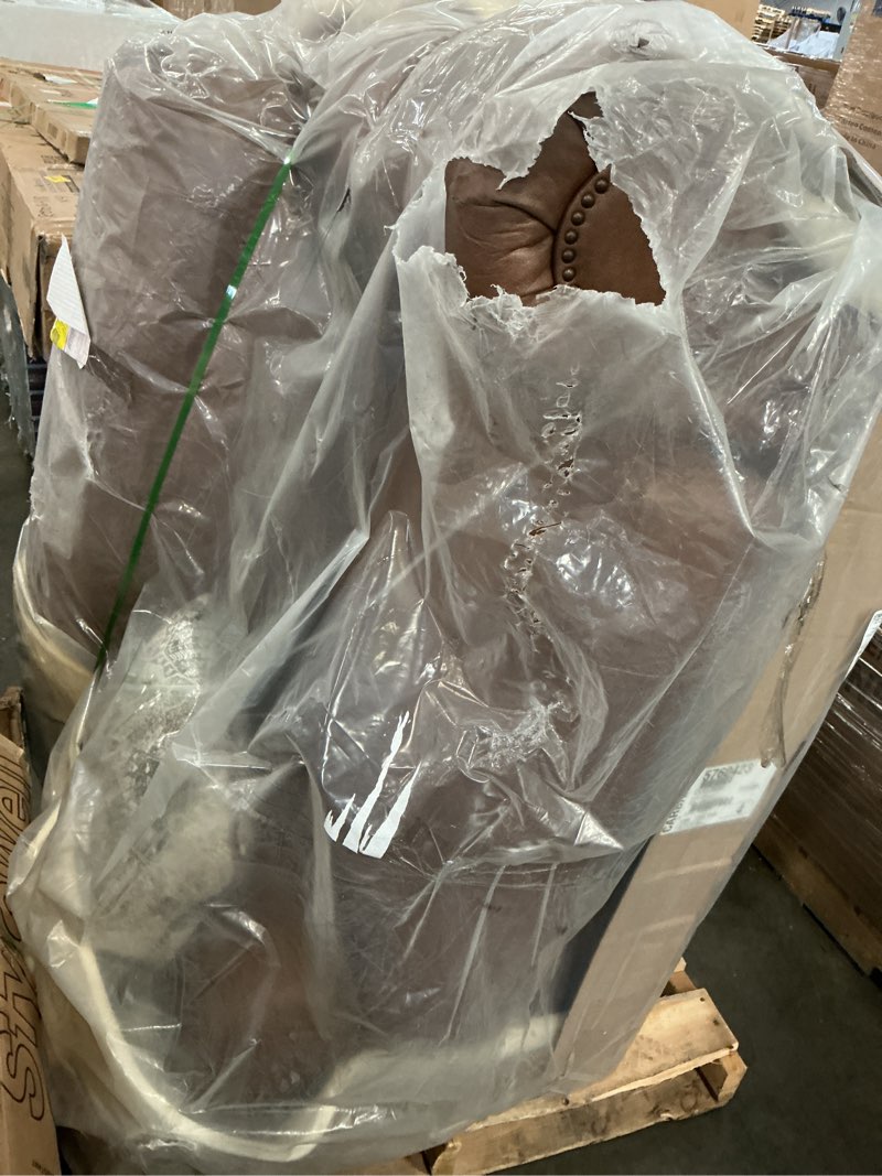 Condition photo showing Good Condition for signature design by ashley carianna brown leather match chair and a half with removable cushions and nailhead trim