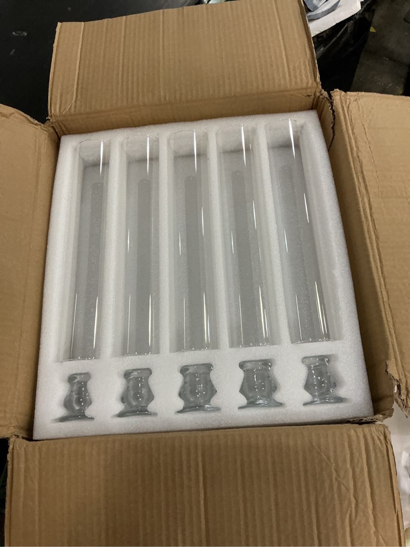 Condition photo showing New/Like New for 20 pack glass hurricane candle holders 12.6" open ended candlestick holder tubes clear bottomless cylinders suitable taper led candles for wedding party christmas table centerpiece decor