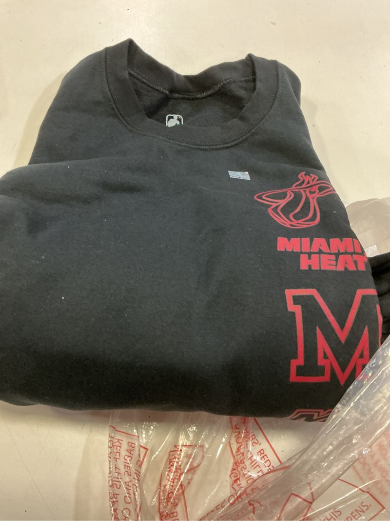 Condition photo showing Good Condition for Junk Food NBA - Stacked Logo - Officially Licensed Adult Pullover Fleece Crew Neck for Men and Women Miami Heat XX-Large Black