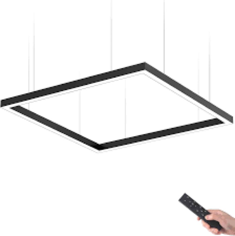 barrina 5568 remote series led linear lights square set 5ft x 5ft, 2nd-generation, 216w, 21600lm, seamless connection, 3000k-6000k color changing, suspended shop office lighting with remote, black