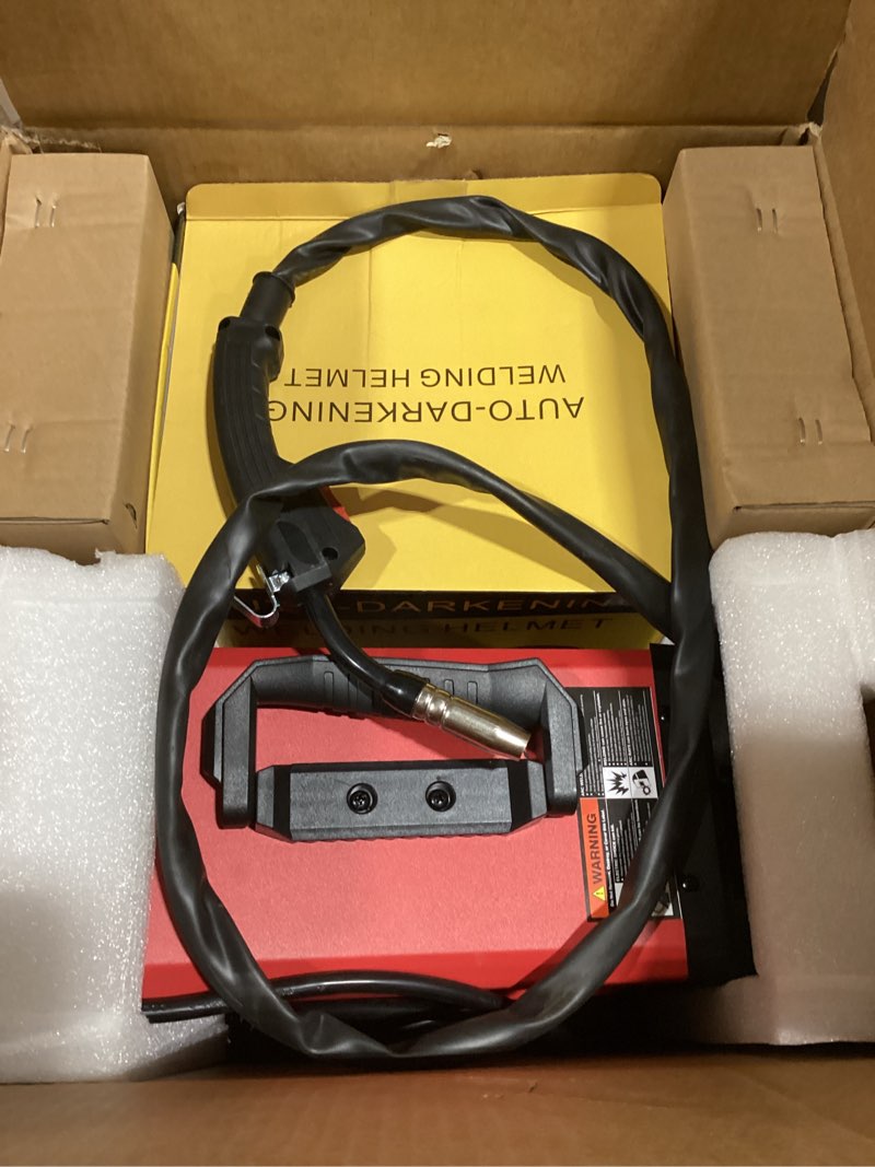Condition photo showing As Is for acewelder 140a mig welder, 3 in 1 flux core, mig/lift tig/stick welding machine 110v portable igbt inverter synergic control, led display with welding helmet mig140pro-hm