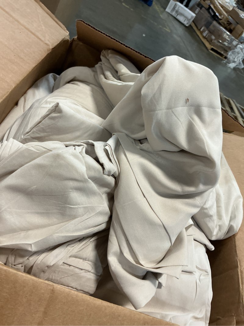 Condition photo showing Good Condition for CozyLux Oversized Queen Comforter Sets Beige, 7 Pieces Oversized Queen Pintuck Bed in A Bag, Pinch Pleat Bedding Sets with All Season Comforter, Flat Sheet, Fitted Sheet, Pillowcases & Shams Beige Oversized Queen