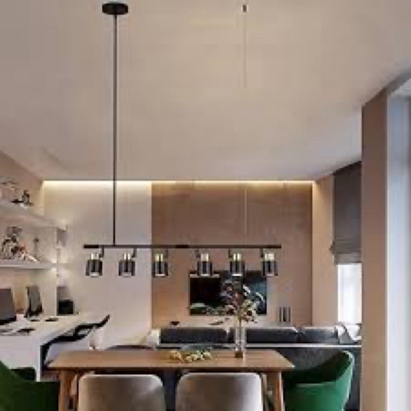 6 Light Track Lighting Kit, Matt Black Brass Finish Adjustable Height with Moden Flush Mount Ceiling Spotlight for Kitchen,Dining,Living Room,Home Improvement