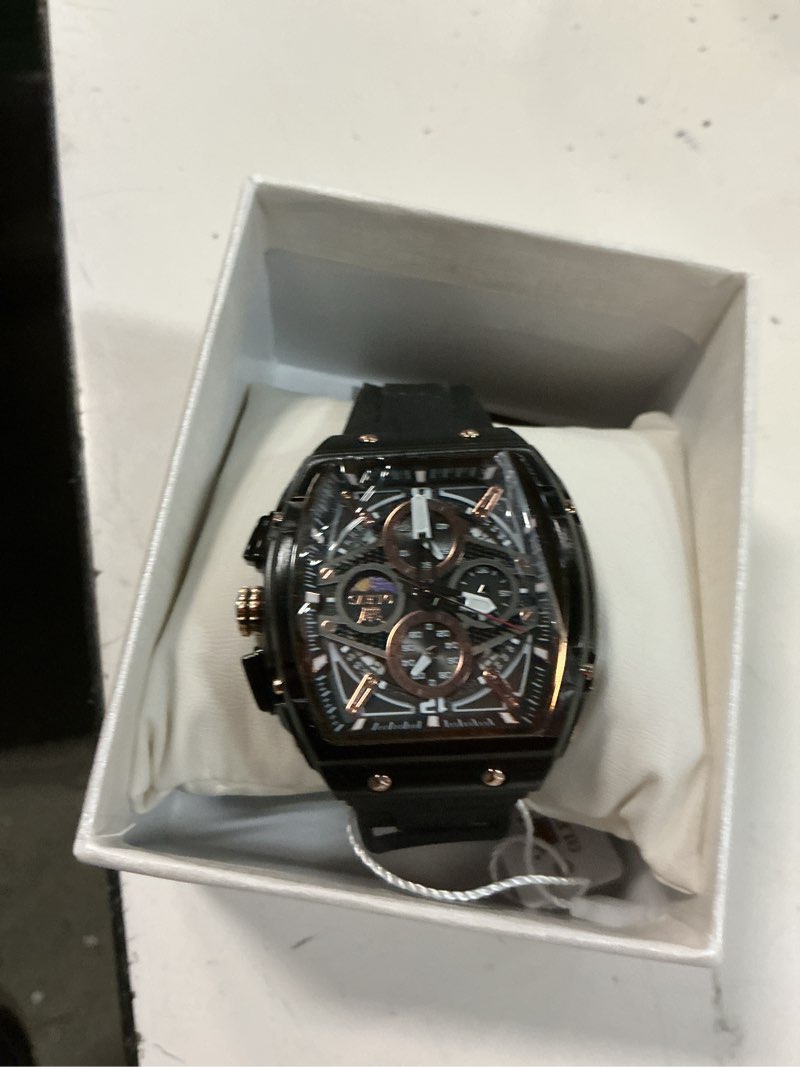 Condition photo showing Good Condition for olevs men watches business dress chronograph big square quartz analog male watch silicone strap waterproof date gift mens wrsit watch silver black watch