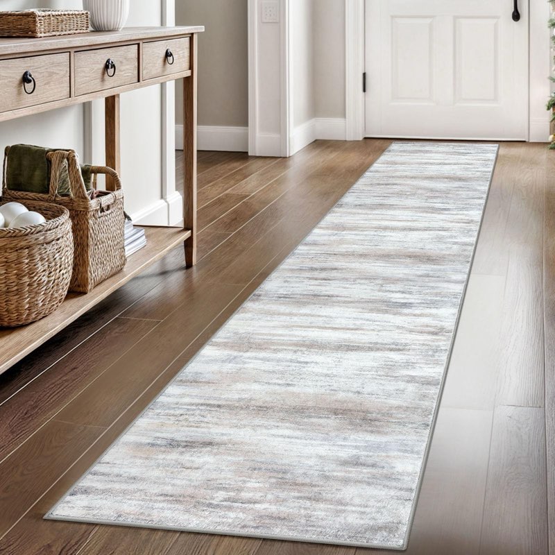 KOZYFLY Modern Abstract Hallway Runner Rug, 2x8 Kitchen Rugs Non-Slip Washable Soft Striped Runner R