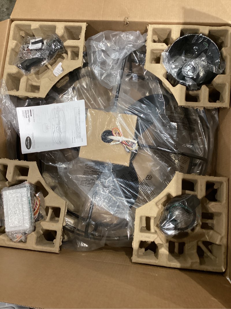Condition photo showing Good Condition for  harbor breeze covecrest 24-in matte black with matte blades covered outdoor chandelier ceiling fan with light and remote control included 3 -blade item #6020