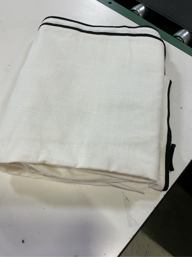 Condition photo showing Good Condition for piped edge cotton curtain - single panel, 48x84, ivory/black piping