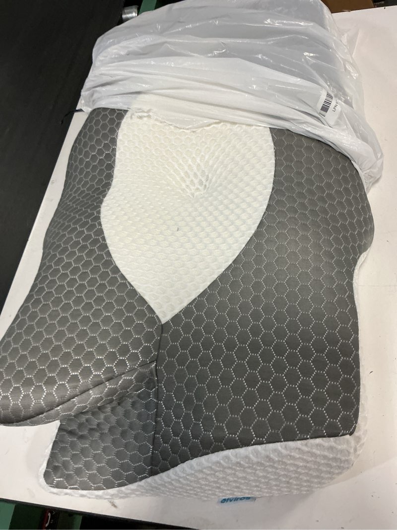 Condition photo showing As Is for Elviros Cervical Memory Foam Pillows for Neck and Shoulder Pain, Neck Pillow for Sleeping, Side Sleeper Pillows for Adults, Ergonomic Orthopedic Sleeping for Back and Stomach Sleepers (Medium Firm) Dark Gray Memory Foam