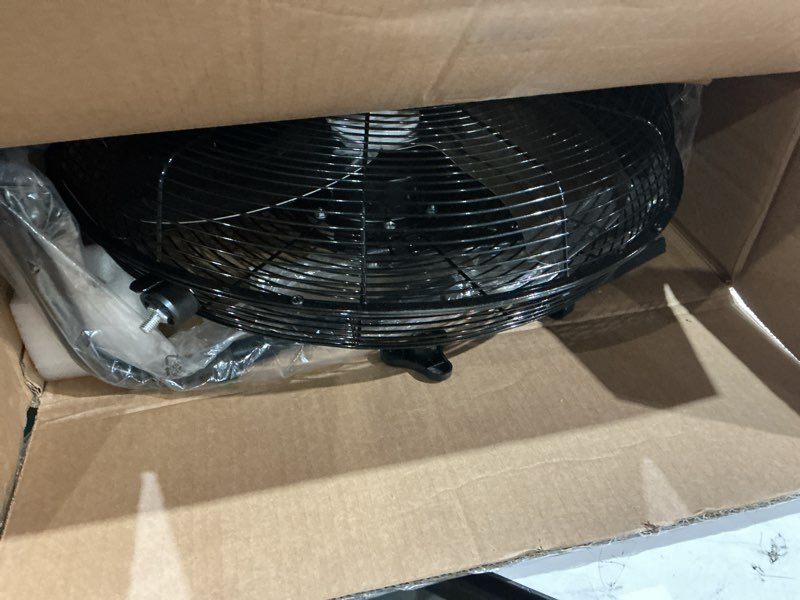 Condition photo showing As Is for amazon basics 20" high velocity industrial cooling floor fan with 3 speeds, tilt head, etl-listed safety compliance, metal housing and blades, for commercial space/garage/gym, 125w, black 20 inch (blades diameter) black
