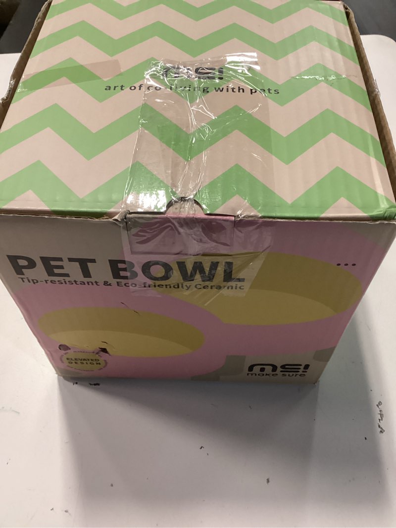 Condition photo showing New/Like New for Ceramic Elevated Cat Bowls, Adjustable Raised Double Bowls Set, Pet Bowl with Anti Slip Rubber Pad, Leak-Proof, Stress Neck Free Food & Water Bowls for Small Dogs Geen SR-Green 2 sets
