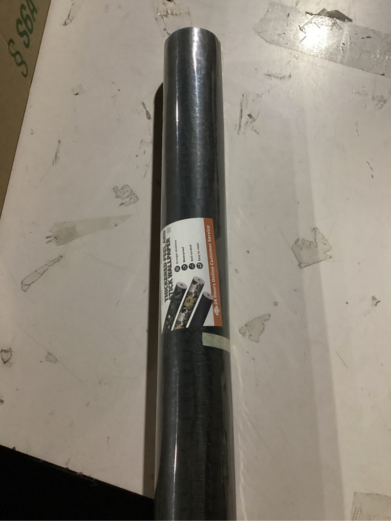 Condition photo showing Good Condition for black peel and stick wallpaper, 23.6" x 393", embossed crocodile wallpaper, easy peel off, self-adhesive, removable contact paper, textured for cabinet, bedroom black crocodile 23.6" x 394"