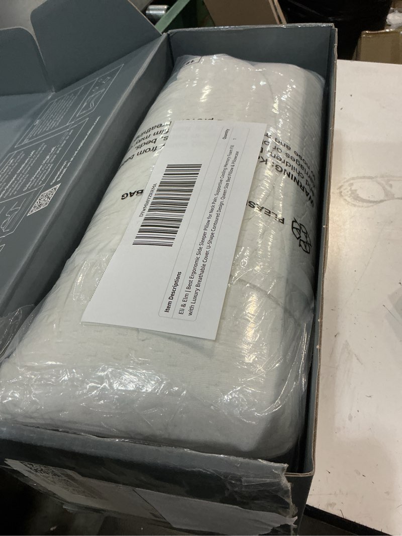Condition photo showing Good Condition for eli & elm best ergonomic side sleeper pillow for neck pain. supportive cooling memory foam fill. u-shape contoured design. king & queen size u.s. standard (queen (u.s. standard), with pillow case) queen (u.s. standard) with pillow case