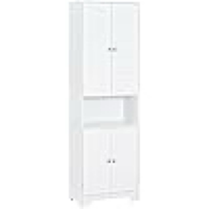 HOMCOM Tall and narrow storage cabinet for bathroom with adjustable doors and shelves, independent linen cabinet with 2 cabinets and countertop, white color