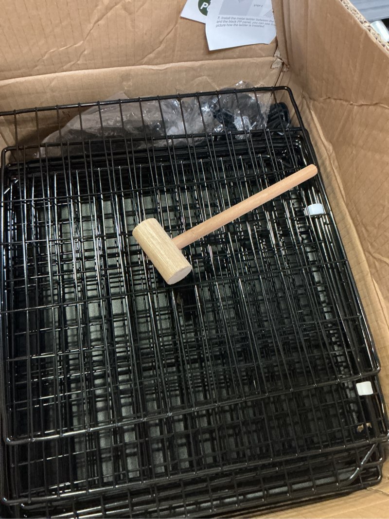 Condition photo showing As Is for 41 panels pet playpen, 35.4" l x 23.6" w x 23.6" h small animal playpen with 2 doors, c&c cage for guinea pigs,rabbit,bunny,hedgehogs, puppy play pen indoor outdoor, two-story chicken play pen 41 metal panels