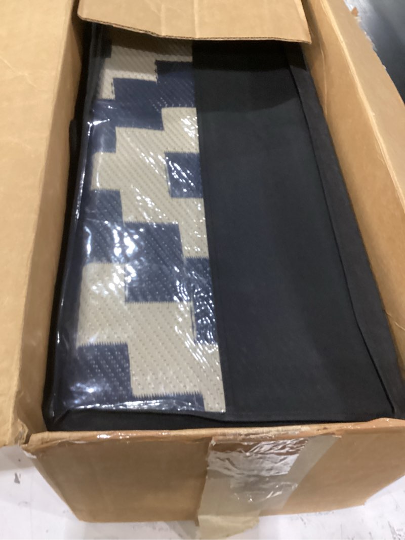 Condition photo showing Good Condition for sand mine waterproof outdoor rug 9x12 ft, plastic reversible rug, modern area rug, large floor mat for outdoors, rv, patio, backyard, deck, picnic, beach, camping black & beige 9' x 12'