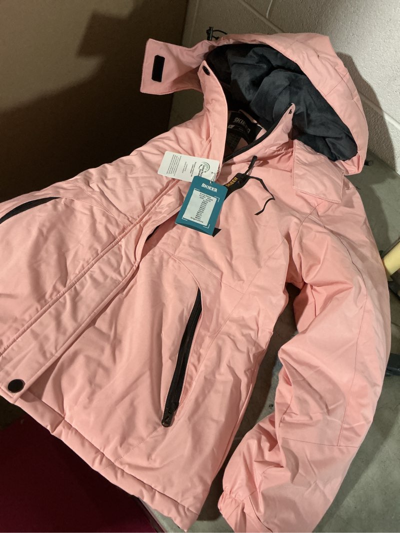Condition photo showing Good Condition for skieer women's mountain ski jacket hooded fleece lined winter outwear pink s