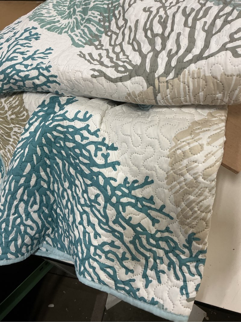 Condition photo showing As Is for tritard 3 piece coastal quilt sets king size - reversible microfiber quilts with 2 shams soft lightweight beach bedding nautical bedspread coverlet summer comforter set for all season, 106''x96'' coastal1 king