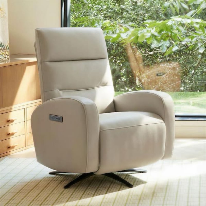 Merax Light Gray Faux Leather 270° Power Rocking Swivel Recliner ...