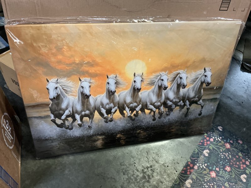 Condition photo showing Good Condition for anruoxi horse pictures wall decor, 7 running horses wall art vastu with frame, horse posters canvas wall art, seven horses running painting vastu shastra for living room office ready to hang 18x24''
