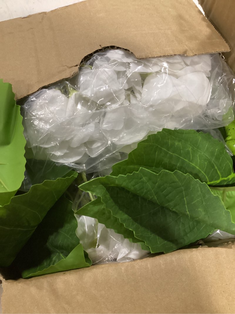 Condition photo showing Good Condition for nubry 4pcs white hydrangea artificial flowers, 22.5in latex faux real touch large hydrangea flowers with long stems & leaves for home office decor wedding party arrangements(white) white 4 pcs