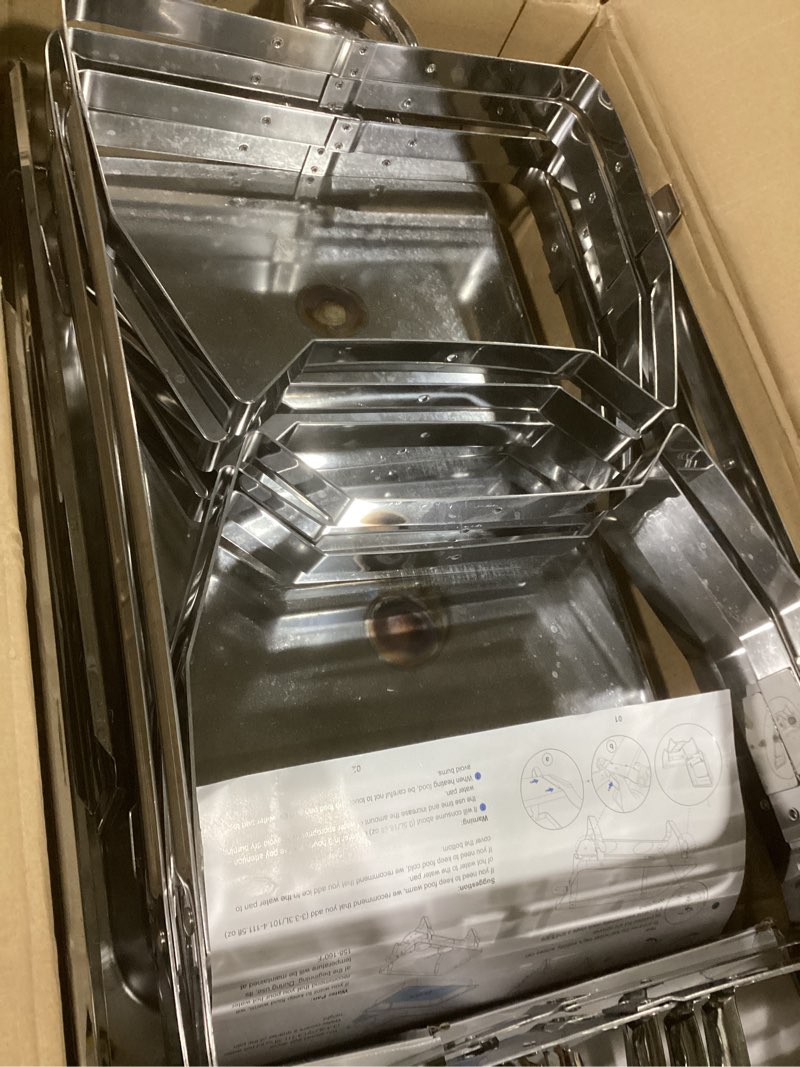 Condition photo showing Good Condition for chafing dishes for buffet 9qt 4 pack [multi-size food pans] stainless steel chafing dishes [sturdy and durable] chafing dish buffet set for weddings & parties & festival, silver silver 4