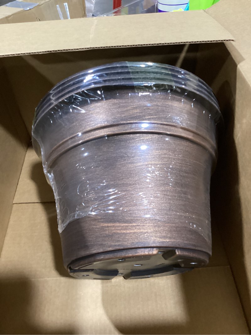 Condition photo showing Good Condition for Plant Planters Pots Set of 4 Pack 11 Inch, Plastic Flower Pot for Indoor Plants with Drainage Holes & Trays, Resin Decorative Container Sets with Saucer for House Outdoor Garden Planters Copper Copper 11 inch-4 pack