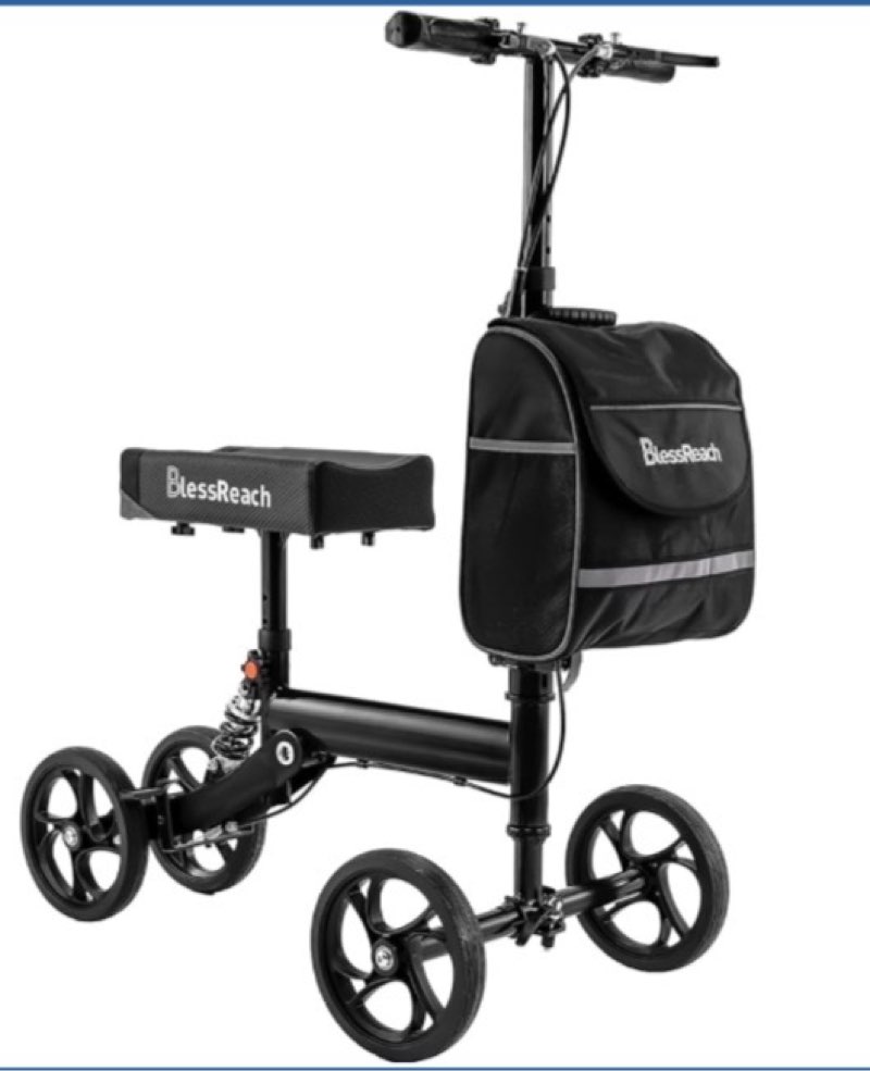 blessreach knee scooter steerable knee walker deluxe medical scooter for foot injuries adult compact crutches black