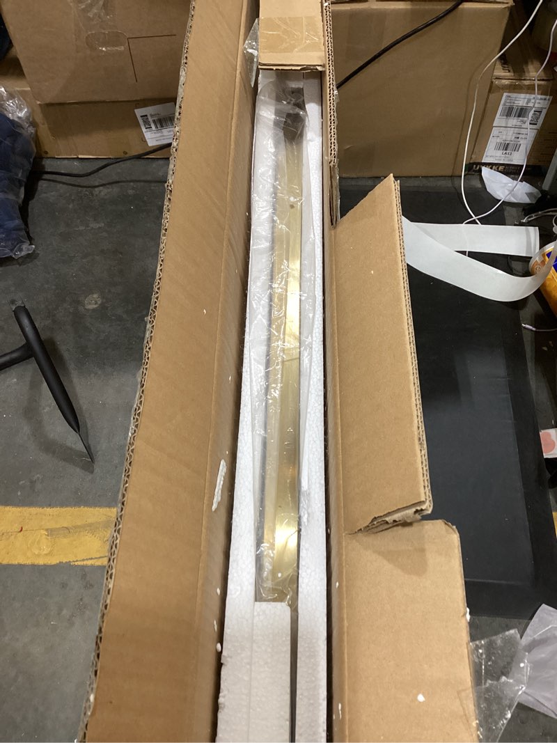 Condition photo showing As Is for ANDY STAR Gold Oval Mirror, 24’’x36’’ Brass Mirror for Wall, Oval Mirrors for Bathroom in Stainless Steel Metal 1’’ Thin Frame Pill Shaped Hangs Vertical or Horizontal Ideal for Limited Space Gold 36"L x 24"W