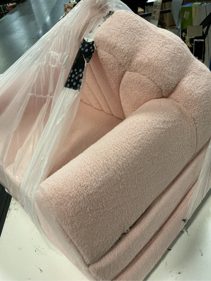 Condition photo showing As Is for blissful diary kids couch, 2-in-1 soft toddler couch fold out, toddler chair comfy, convertible sofa to lounger, kids furniture for playroom, gift for birthday, children's day, pink shell shell rosado