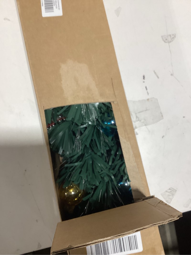 Condition photo showing Good Condition for 3ft Green Fiber Optic Christmas Tree,Prelit Artificial Tabletop mini Christmas Tree,Star,Butterfly and Ball Ornaments for Best Holiday Home Decorations