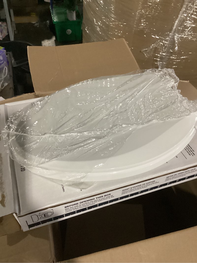 Condition photo showing As Is for kohler 4636-rl-0 cachet readylatch elongated toilet seat slow close, soft close toilet seat quiet lid, contoured grip-tight bumpers installation hardware, apartment essentials, white white elongated ready latch