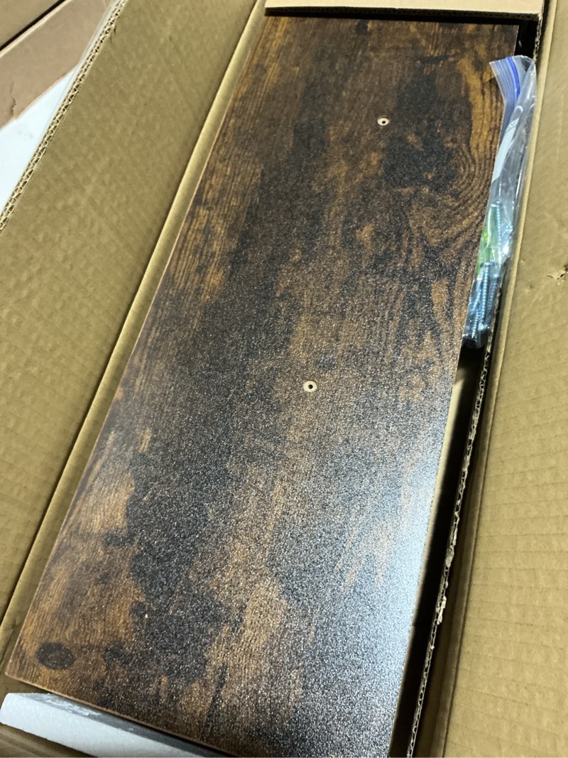 Condition photo showing Good Condition for inhabit union rustic brown floating shelves for wall?24in wall mounted display ledge shelves perfect for bedroom, bathroom, living room and kitchen decoration storage (rustic brown, set of 2) rustic brown 24 inch