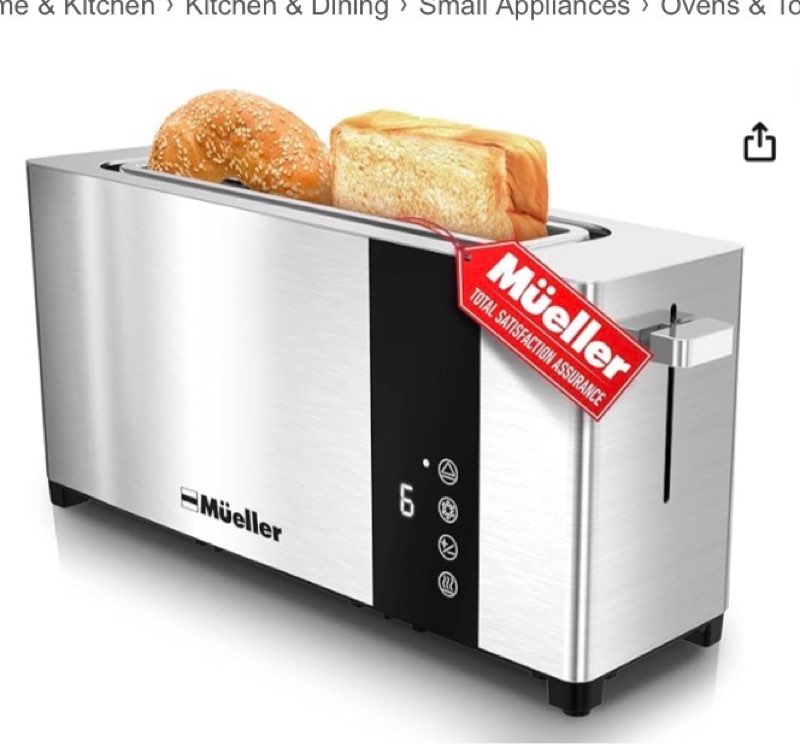 Mueller UltraToast Full Stainless Steel Toaster 2 Slice, Long Extra-Wide Slots with Removable Tray, Cancel/Defrost/Reheat Functions, 6 Browning Levels with LED Display, Housewarming Gifts New Home