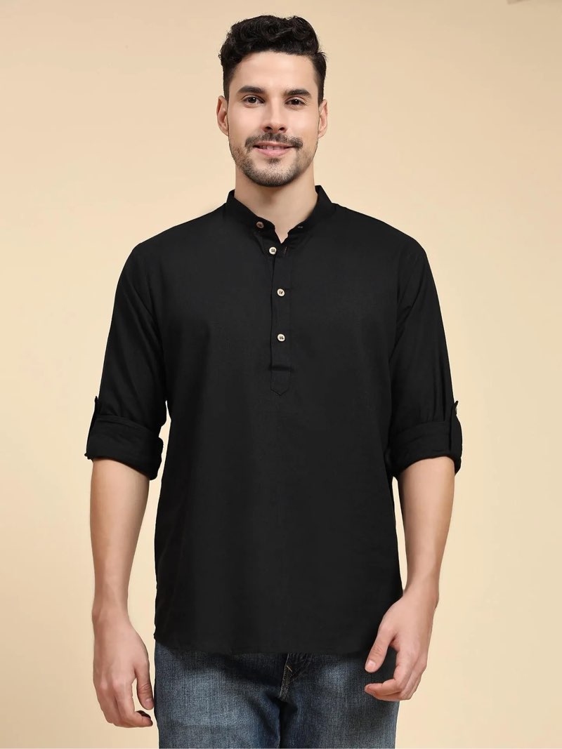 skavij men's cotton kurta long sleeve casual henley shirt size m 