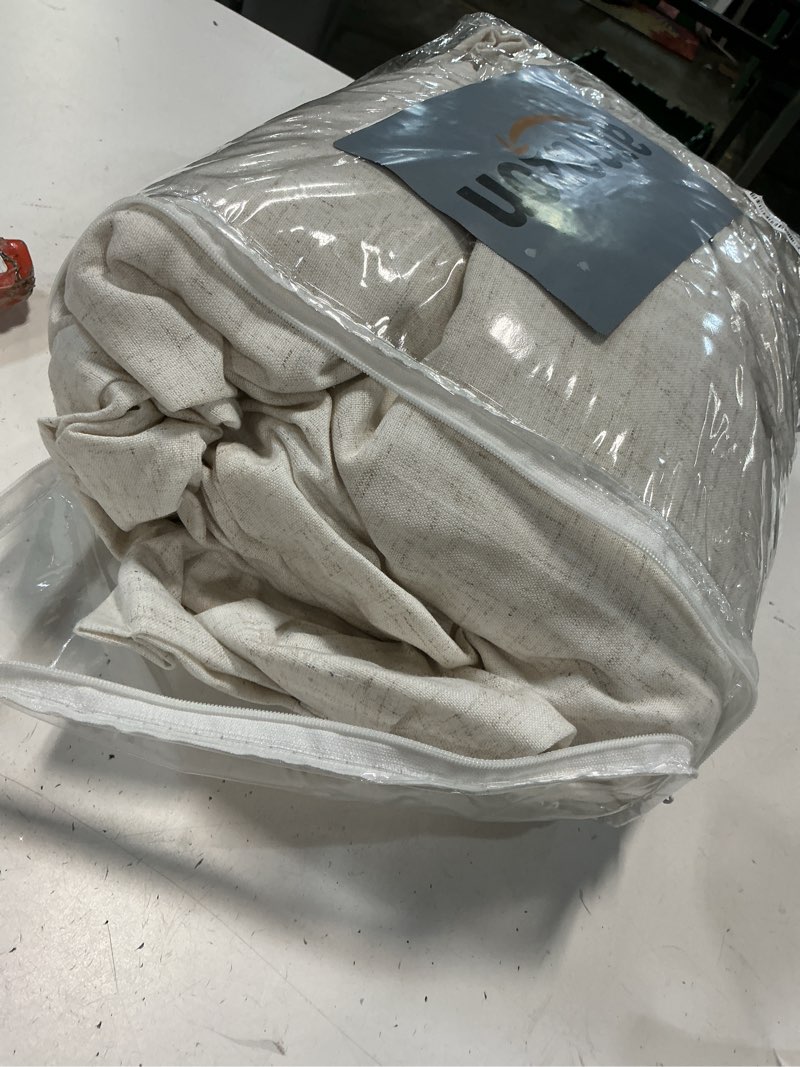 Condition photo showing As Is for natural pinch pleat linen curtains 132 inch length 2 panels set for bedroom dining room semi sheer linen boho farmhouse neutral window curtains 132 inches long for living room nursery 50x132 natural linen 50"w x 132"l (pack of 2)