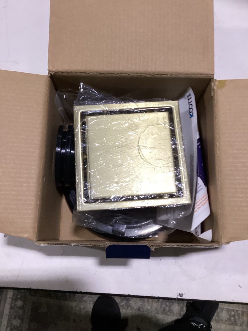 Condition photo showing New/Like New for 4 inch square shower drain with flange, removeable grate sus 304 stainless steel shower drain with hair catcher (brushed gold-1, 4 inch) brushed gold-1 4 inch