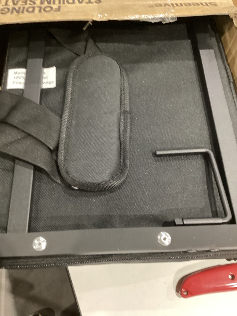 Condition photo showing Good Condition for Sheenive Stadium Seats for Bleachers with Back Support, Bleacher Seats with Backs and Cushion Wide, Padded Portable Folding Comfort Stadium Chair with Shoulder Strap, Perfect for Sports Events Black 1