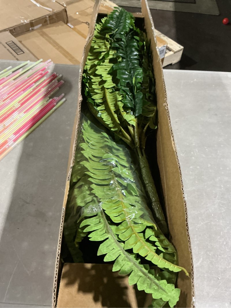 Condition photo showing Good Condition for 45" fake ferns, realistic large artificial bush plants, 2 artificial boston ferns with 59 fronds for outdoors planter indoor home garden porch decor green