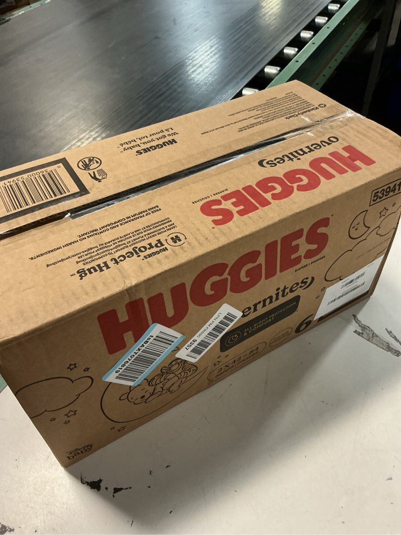 Condition photo showing New/Like New for huggies size 6 overnites baby diapers: overnight diapers, size 6 (35+ lbs), 84 ct (2 packs of 42), packaging may vary size 6 84