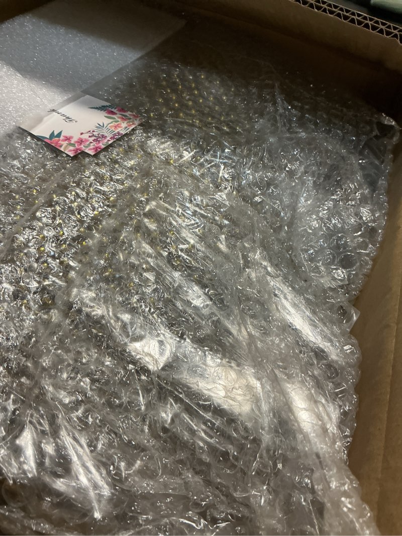 Condition photo showing New/Like New for hoolerry 100 pack clear charger plates bulk 13 inch acrylic round dinner charger plates beaded frosted grain dinner decorative dishes for wedding party events home kitchen tabletop(gold,beads) gold beads