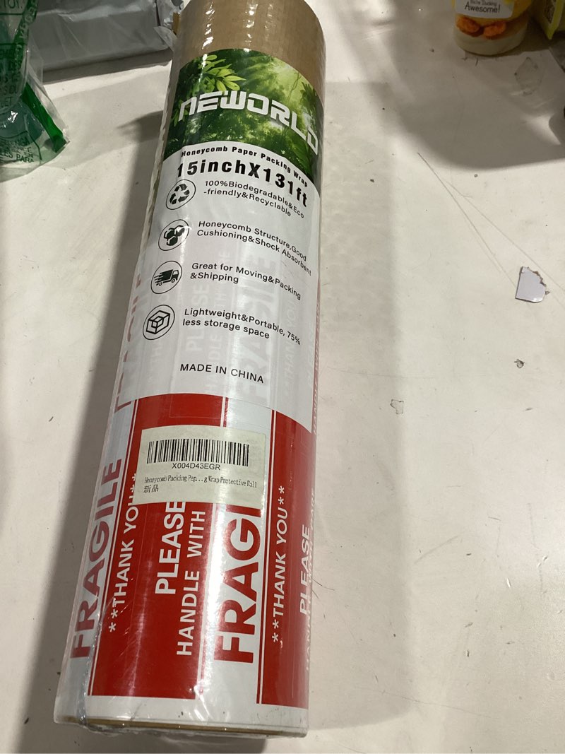 Condition photo showing New/Like New for Neworld Honeycomb Packing Paper,15" x 131' Eco Friendly Bubble Cushioning Wrap for Moving,Products & Gifts Wrapping Paper,Recyclable Cushioning Packing Material With 20 Fragile Sticker Labels 15" x 131' ft