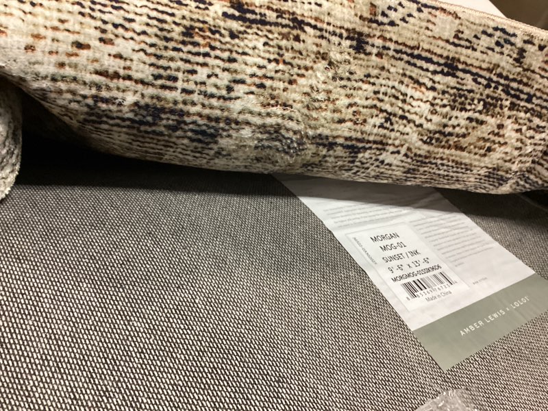 Condition photo showing As Is for Loloi Amber Lewis Morgan Collection MOG-01 Sunset/Ink 9'-6" x 13'-6" 38" Thick Area Rug feat. CloudPile, Neutral, Room Décor, Vintage Inspired, Livingroom, Bedroom, Dining Area