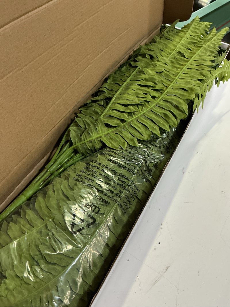Condition photo showing Good Condition for forest prince 35" ferns artificial bush plants large, 2 artificial boston ferns with 39 fronds for outdoors home decor