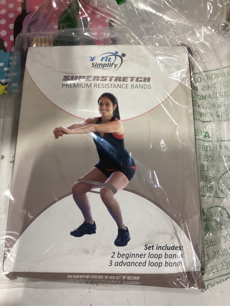 Condition photo showing New/Like New for fit simplify resistance loop exercise bands with instruction guide and carry bag, set of 5 coffee