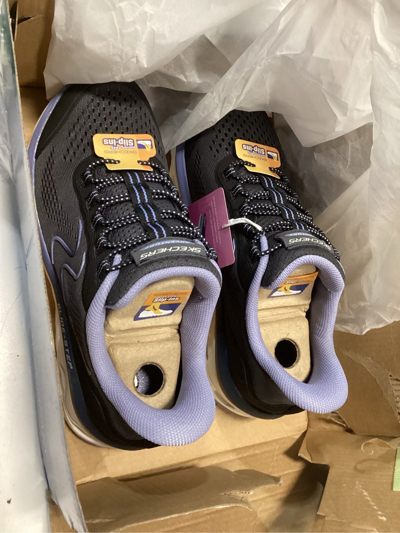 Condition photo showing New/Like New for skechers women's glide step sole hands free slip-ins sneakers 5 bkbl=black/blue