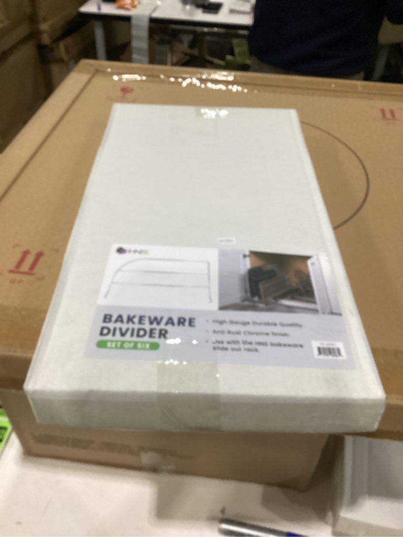 Condition photo showing New/Like New for Pull-Out Divider Rack for Sliding Kitchen Drawers - Set of 6 Dividers to Secure Bakeware, Cutting Boards, Trays and Cookie Sheets, Heavy-Duty Chrome Organizer for Cabinets, Pantry & More.