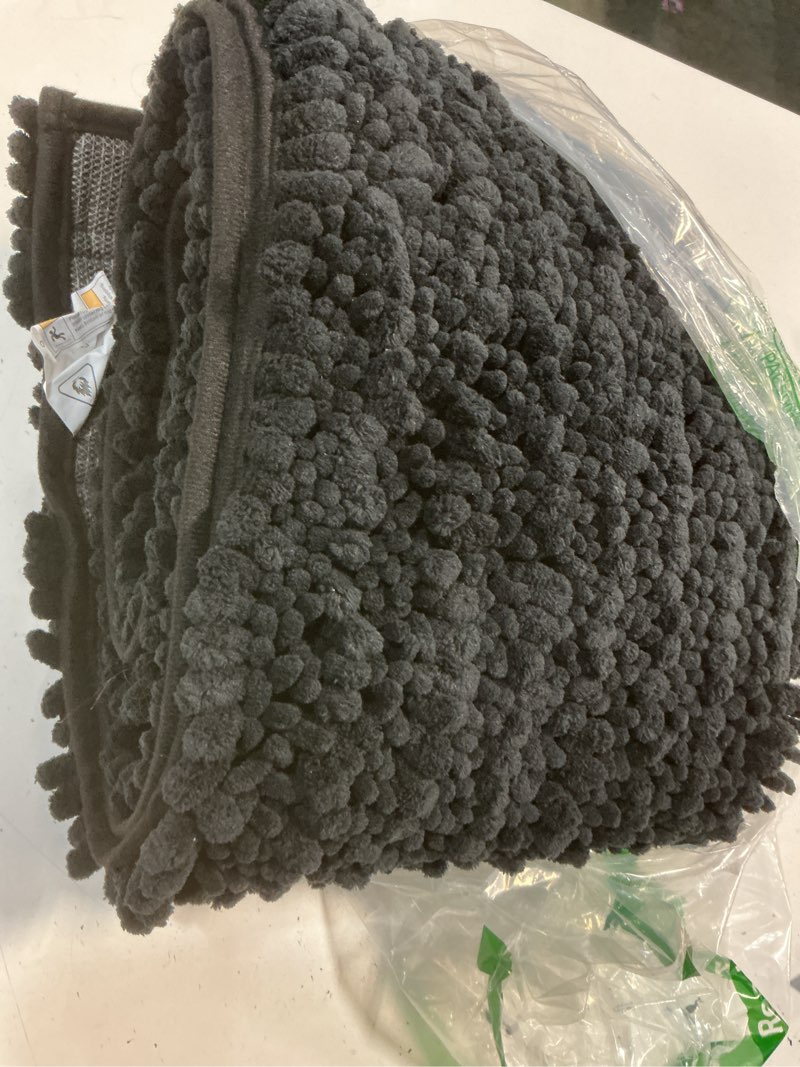 Condition photo showing As Is for arotive luxury bathroom rugs 47x20, extra soft thick absorbent shaggy chenille bath rugs, non-slip machine wash dry, bath mats for bathroom floor, tub and shower, home decor accessories, black black rectangular 47" x 20"