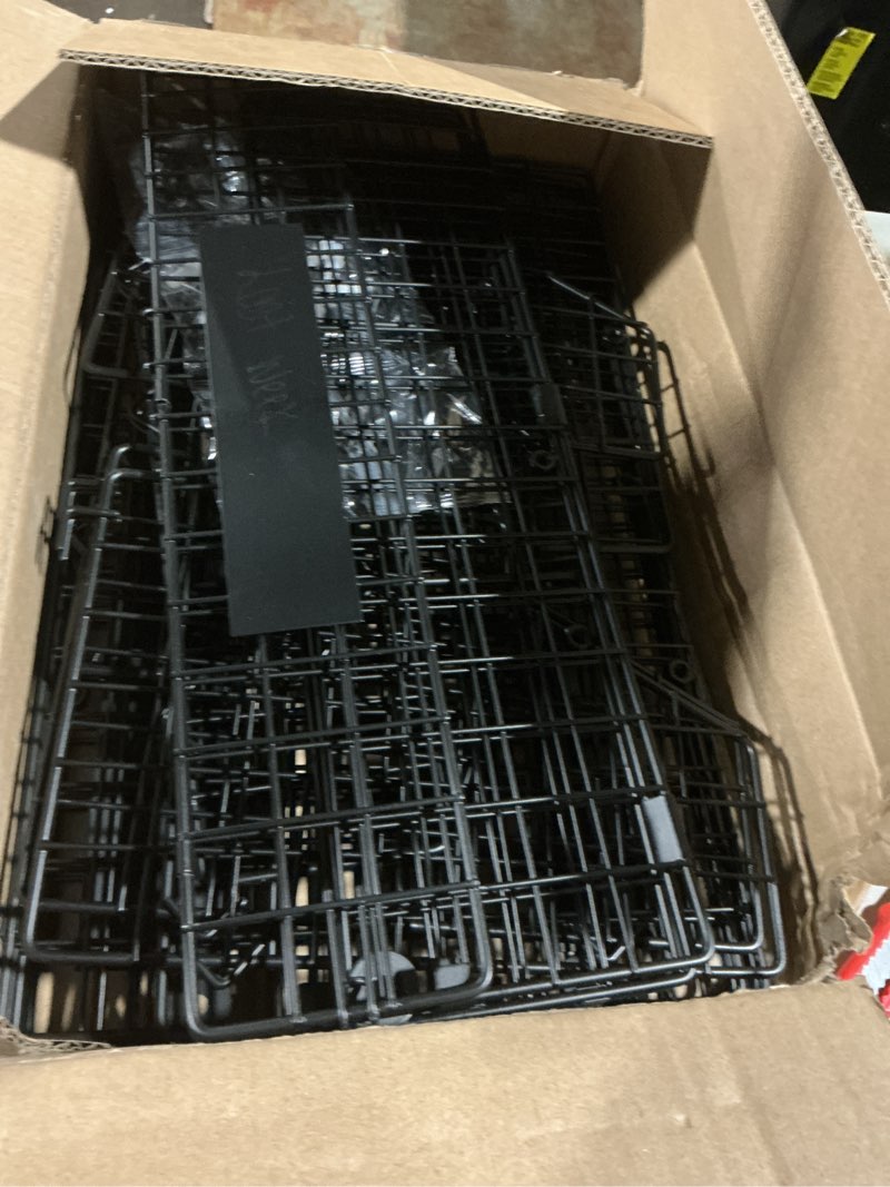 Condition photo showing As Is for Home-Complete 16" Large Stackable Wire Baskets, 3-size set Organizer Stacking Storage Bins for Shelf, Pantry, Kitchen, Cabinets, can also be used in Chest Freezers (Black)